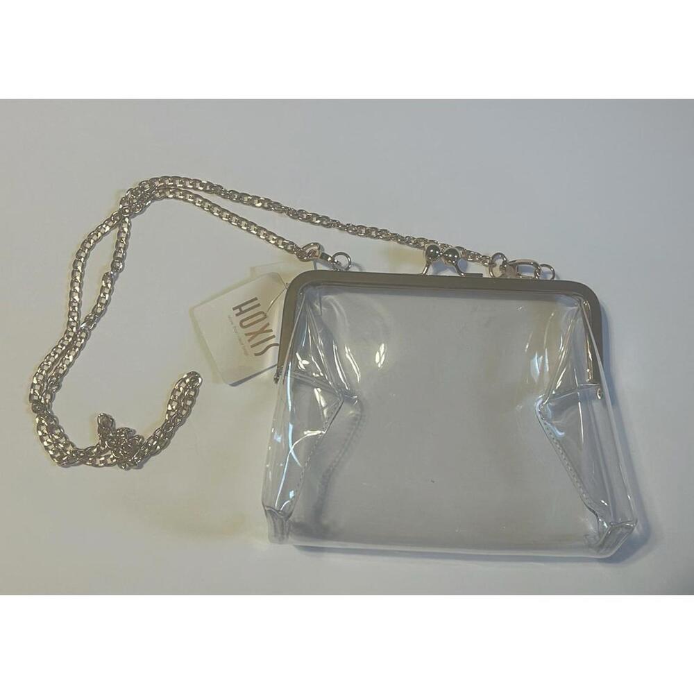 HOXIS Clear Clutch Crossbody Bag Gold Chain Kiss Lock Stadium Approved NWT